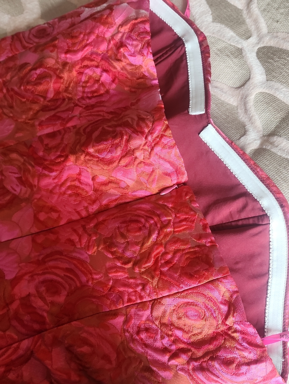 Vintage Betsey Johnson Strapless Pink Rose Jacquard Dress W/Sweetheart Neckline - Picture 5 of 7